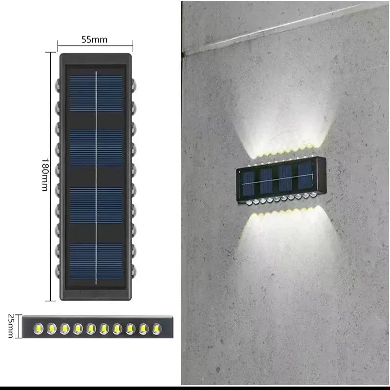 Lámpara de pared solar exterior impermeable luces solares arriba y abajo lente convexa iluminación para jardín calle paisaje balcón exterior dec