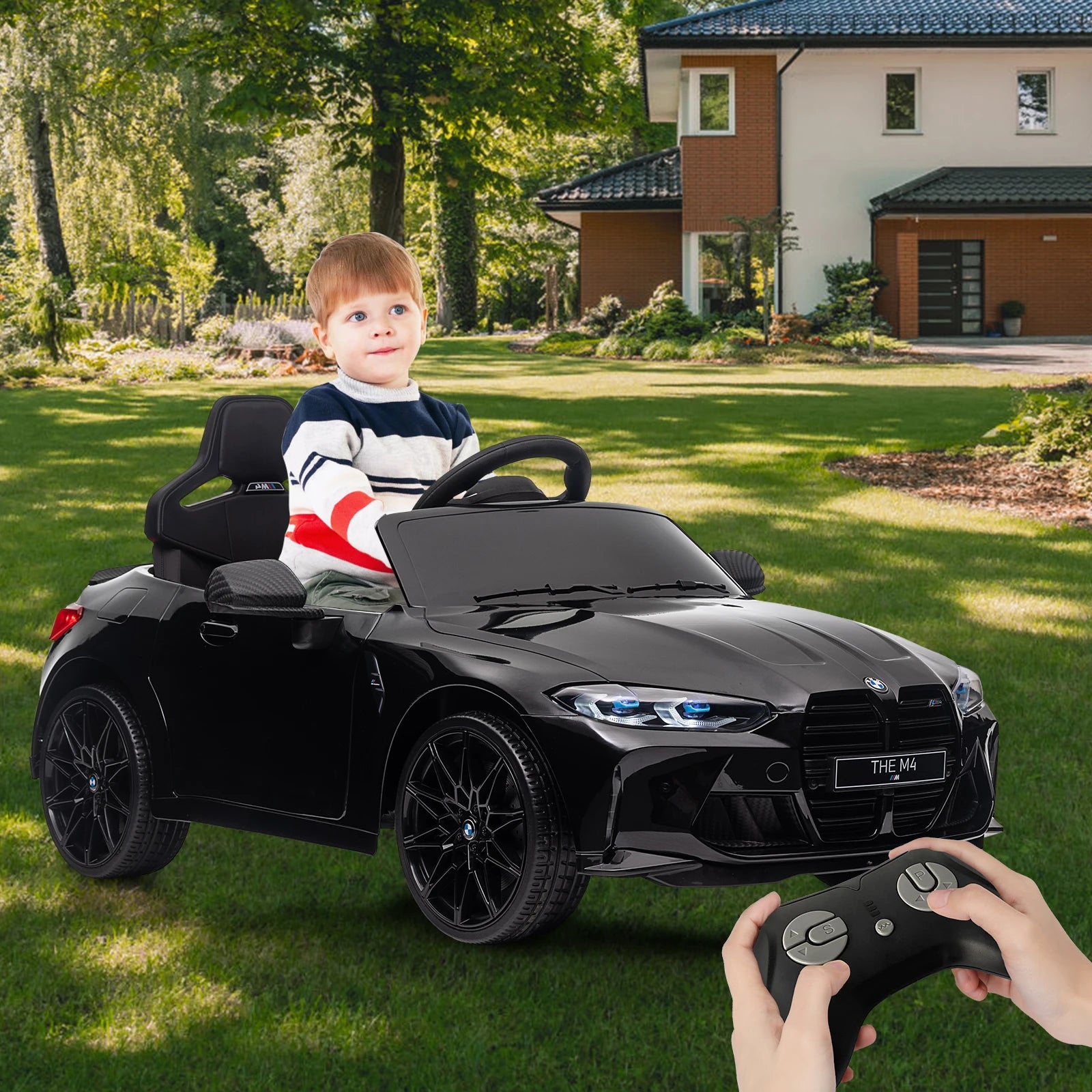 Coche eléctrico de 12 V para niños, vehículo eléctrico para niños pequeños con control remoto, 3 velocidades, luces LED, sistema de suspensión, 3 velocidades, Bluetooth