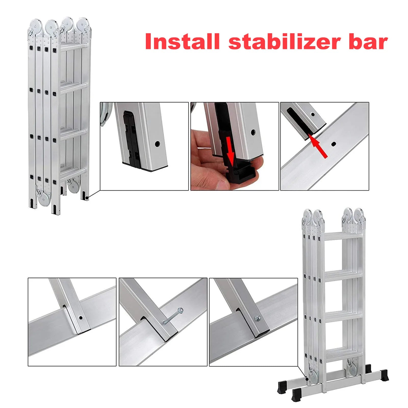 Multi-Position Aluminum Folding Ladder, 18.5 inch, Adjustable Height, Heavy Duty