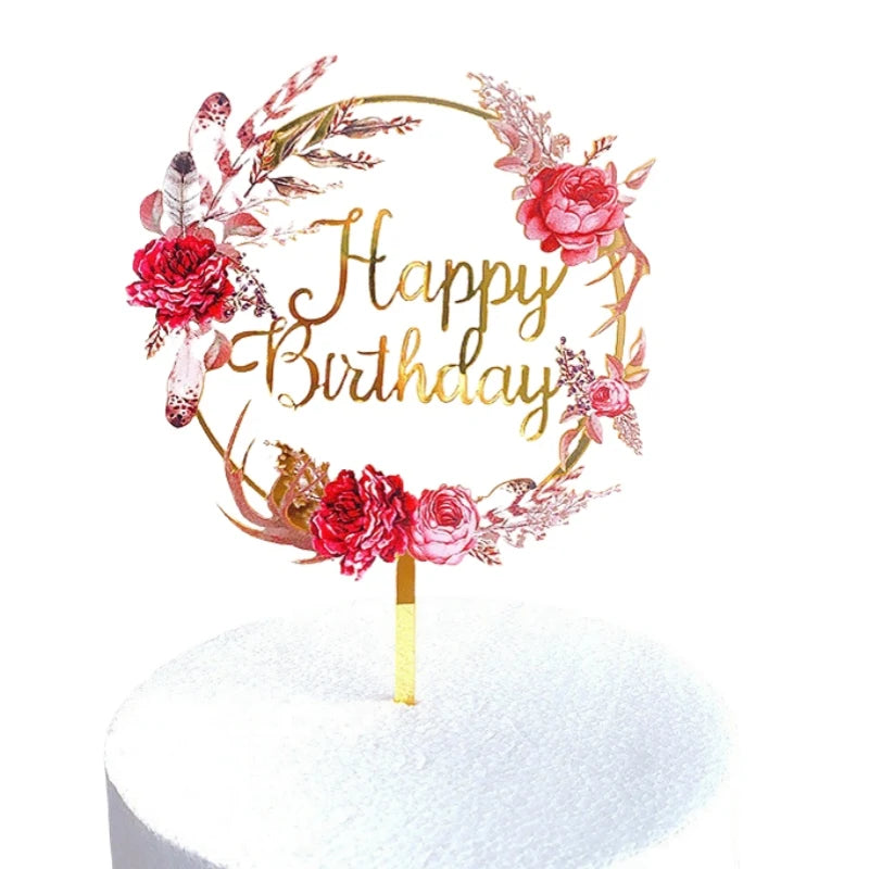 New 3D Color Printing Happy Birthday Cake Topper Gold Acrylic Kids Birthday Party Cake Topper Dessert Decoration for Baby Shower