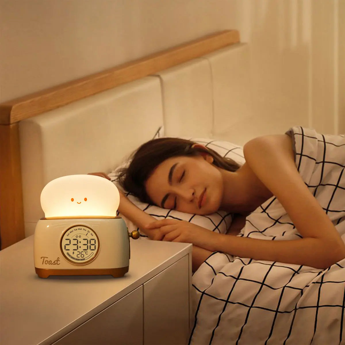 Despertador con Luz de Noche Tostadora, Despertador Infantil, Reloj Luminoso de Mesita de Noche, Lámpara de Noche Recargable para Dormitorio, Decoración, Regalo para Niños