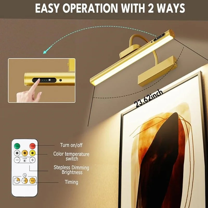 4000 mAh Luz de pintura y retrato con control remoto, lámpara de pared inalámbrica para sala de estar, funciona con batería recargable, para exhibición de arte