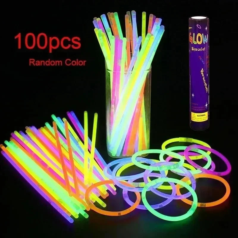 100 Pulseras de neón luminosas para Navidad, Halloween, Año Nuevo, juguetes para niños, pulseras luminosas para fiestas de baile, pulseras fluorescentes para conciertos