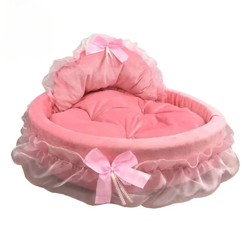 Cama 3D Fantasía para Mascotas con Lazo para Perros, Cama Romántica Desmontable Ovalada para Perros, Nido Sofá Suave para Perros, Muebles de Boda para Mascotas, 1 ud.