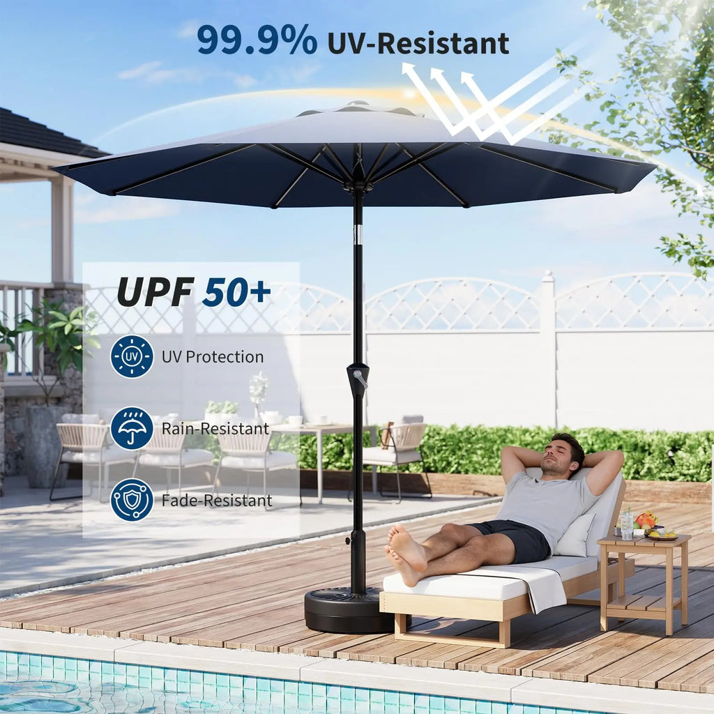 Sombrilla de Patio de 10 Pies Sombrilla de Mercado para Mesa Exterior con Manivela y Función de Inclinación Impermeable para Jardín, Patio y Terraza de Piscina