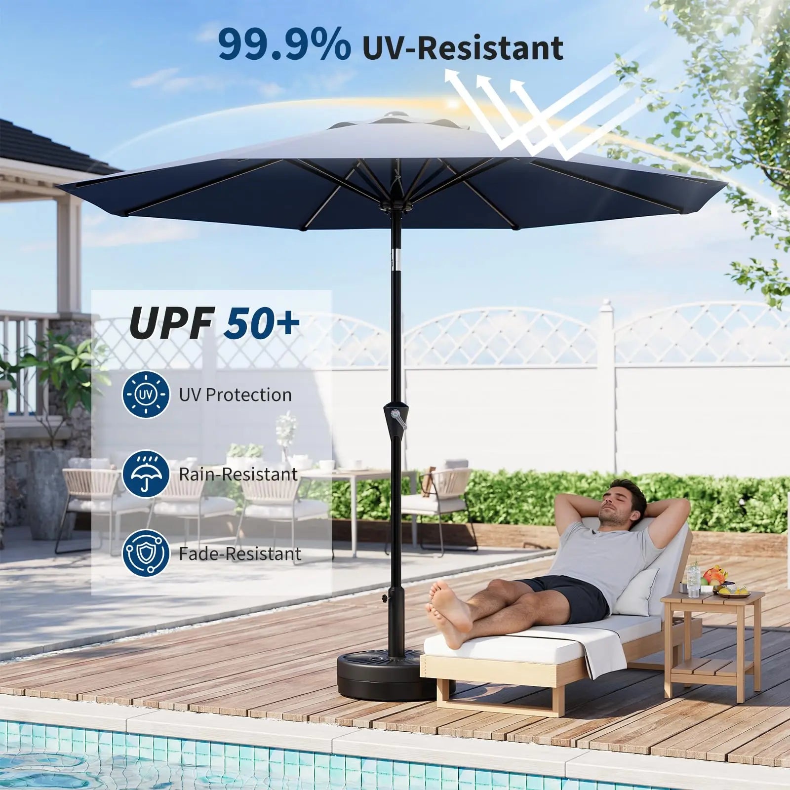 Sombrilla de Patio de 10 Pies Sombrilla de Mercado para Mesa Exterior con Manivela y Función de Inclinación Impermeable para Jardín, Patio y Terraza de Piscina