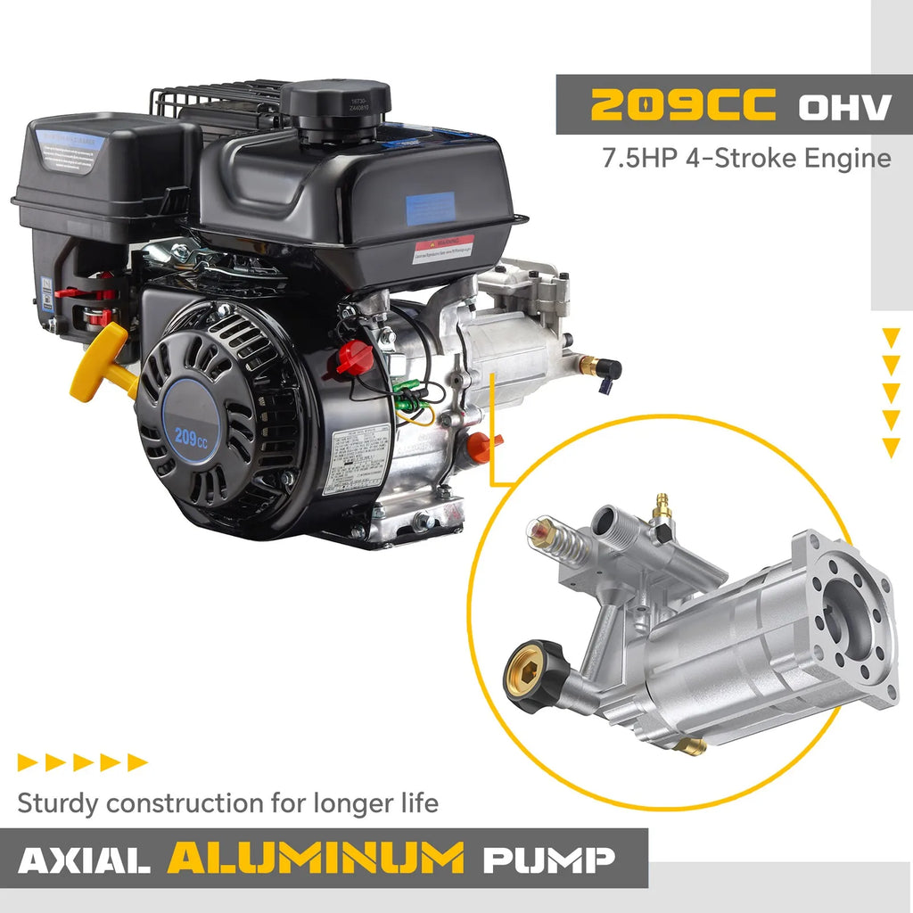 Hidrolavadora a gasolina de alta presión 3500 PSI 2.3 GPM 209cc 4 boquillas USA