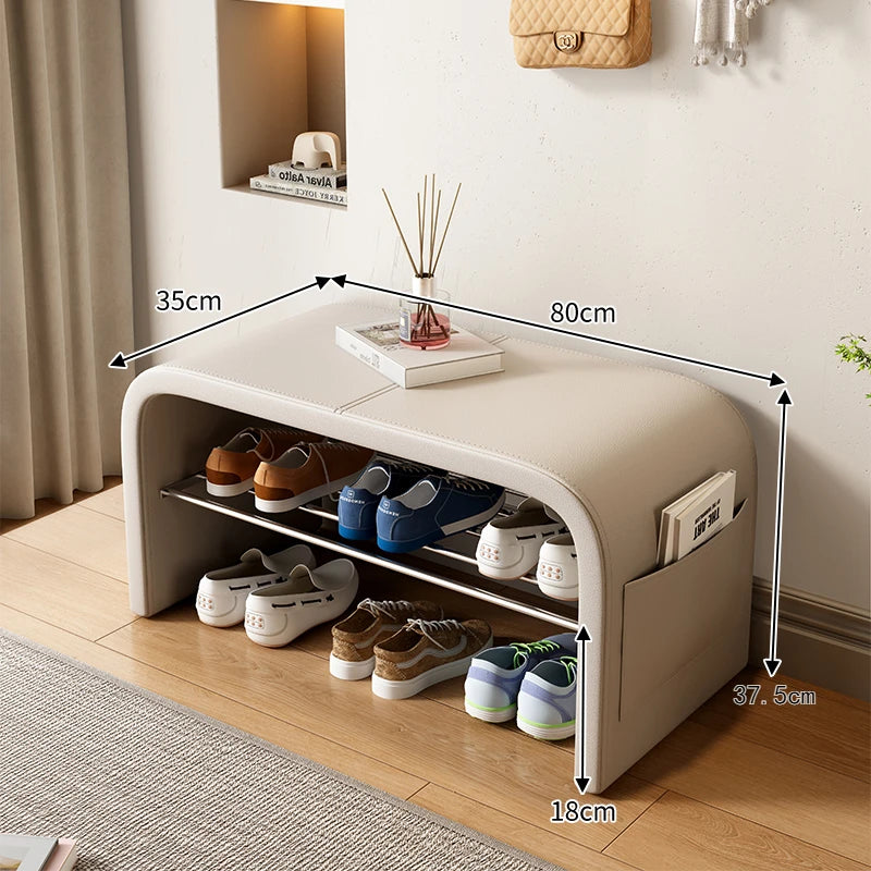 Taburete de cambio de zapatos de lujo ligero para el hogar, taburete para calzarse, zapatero, taburete integrado para el pie de cama