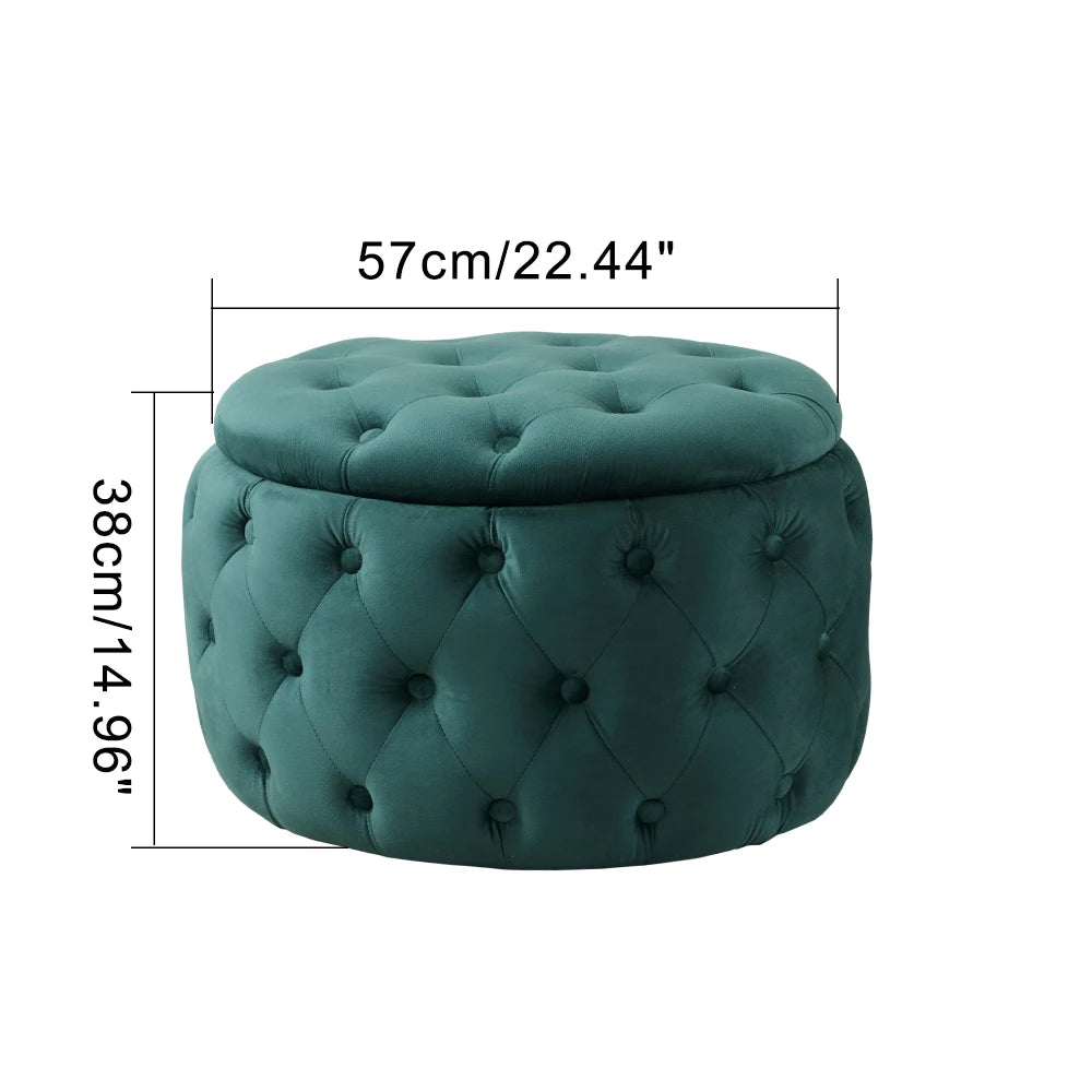 Puf otomano ovalado de terciopelo con capitoné moderno - Taburete reposapiés multifuncional con espacio de almacenamiento oculto para sala de estar o dormitorio