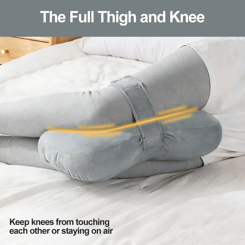 Almohada de rodilla para personas que duermen de lado, almohada de apoyo para piernas para el dolor de cadera y espalda, de felpa, con correa de sujeción y lavable a máquina
