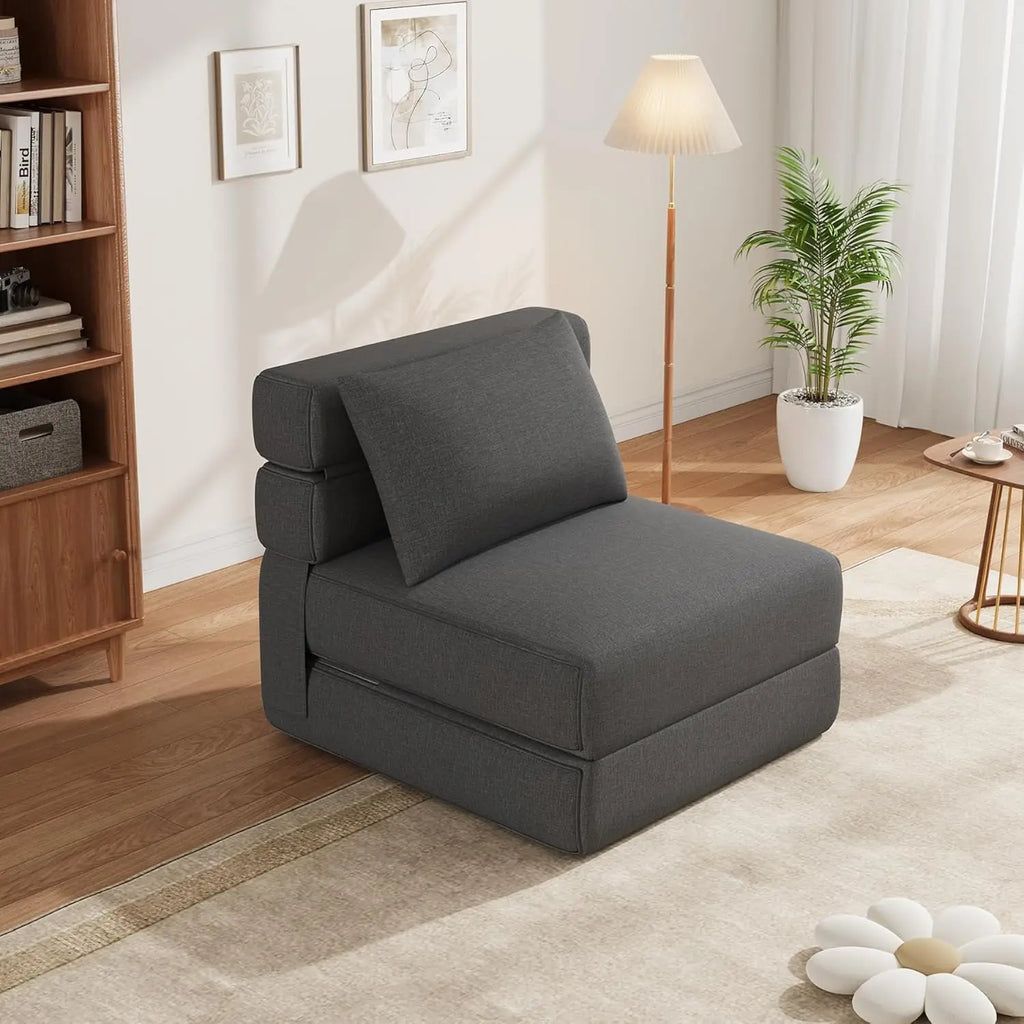 Sofá cama plegable convertible con almohada, sofá individual cómodo, espuma viscoelástica de alta densidad, funda de lino extraíble