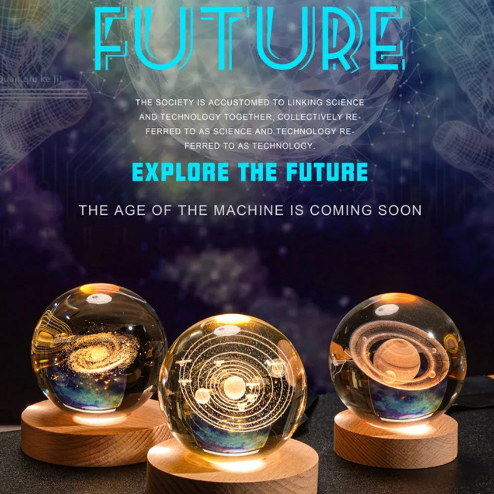 Lámpara 3D de Luces de Cristal RGB Brillante de Planetas y Galaxias, Luz Nocturna de Bola de Cristal, Lámpara de Noche para Decoración del Hogar, Regalo de Navidad