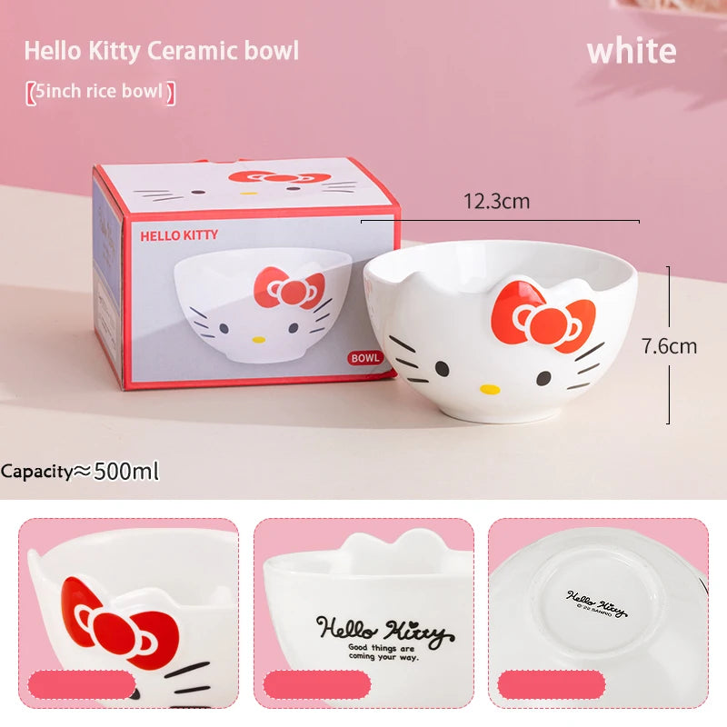 For Sanrio 5Inches Ceramic Rice Bowls Home Cute for Melody& Cinnamoroll& Kuromi Tableware Cartoon Anime Relief Bowl for Children