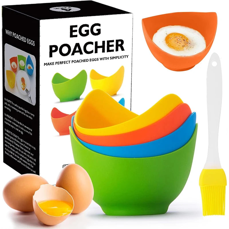 4 recipientes de silicona para escalfar huevos con soporte anular, tazas antiadherentes para escalfar huevos para freidora de aire, horno, estufa, cocina huevos YY103