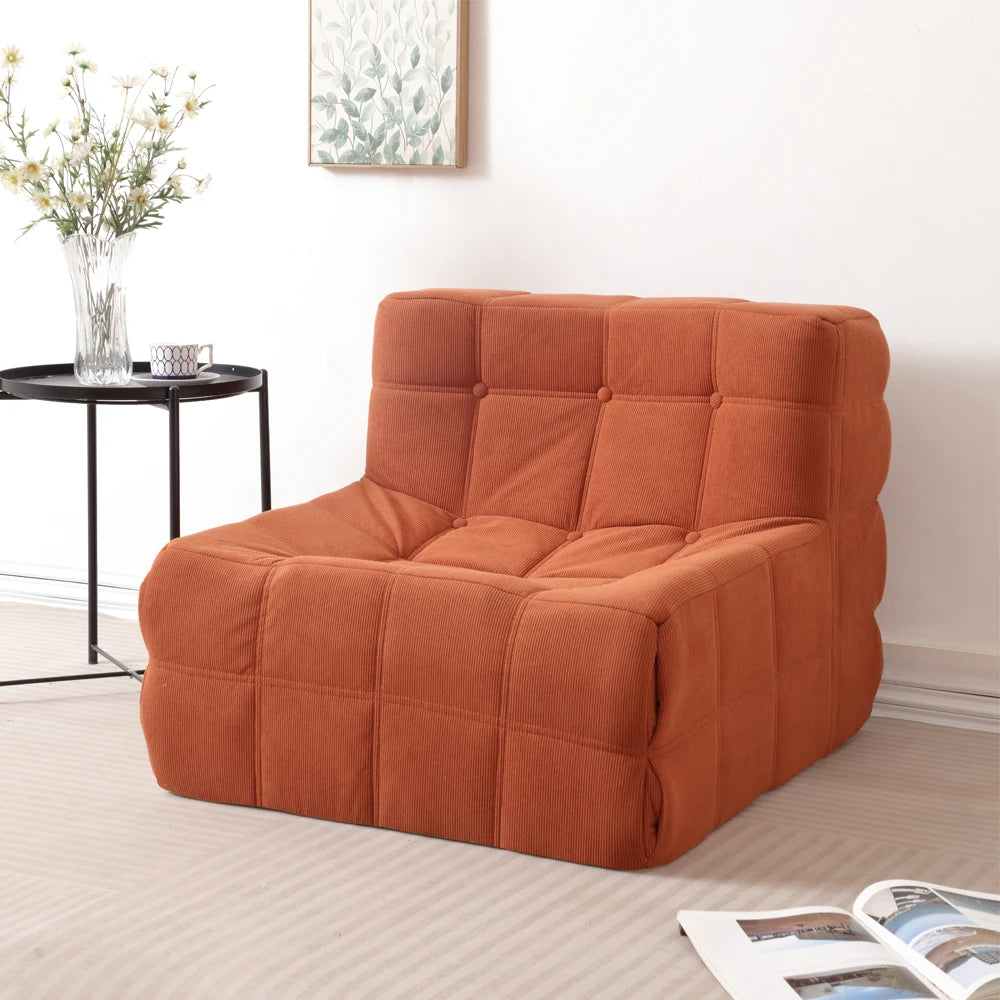 Plush Corduroy Full Sponge Floor Chair - Tufted Modular Lazy Sofa, Comfortable Accent Chair for Home Decor