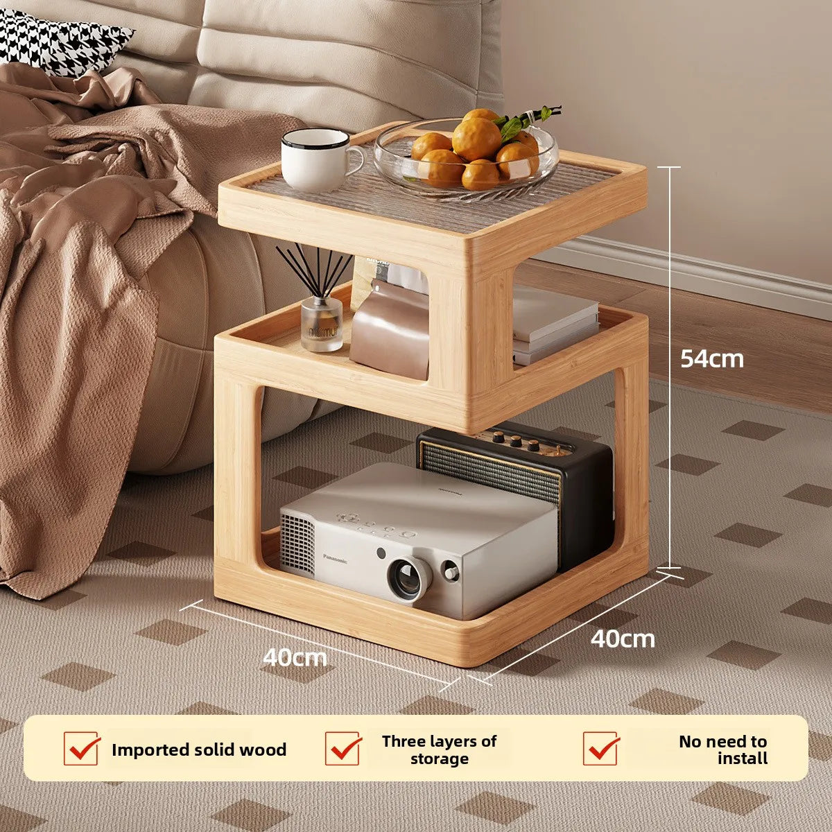 Mesita de noche de madera maciza, almacenamiento de mesita de noche para dormitorio, borde de sofá para el hogar