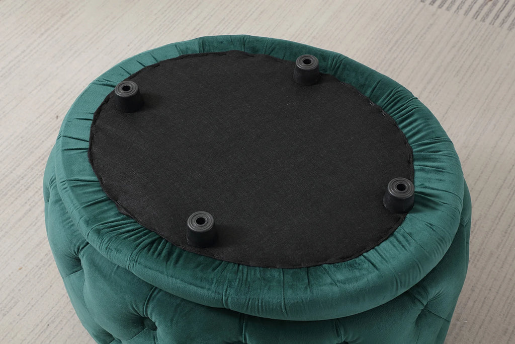 Puf otomano ovalado de terciopelo con capitoné moderno - Taburete reposapiés multifuncional con espacio de almacenamiento oculto para sala de estar o dormitorio