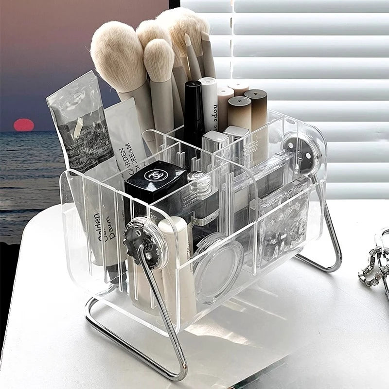 Vintage Cosmetic Storage Box Stationery Storage Dressing Lipstick Eye Shadow Brush Makeup Brush Drum Removable Storage Rack