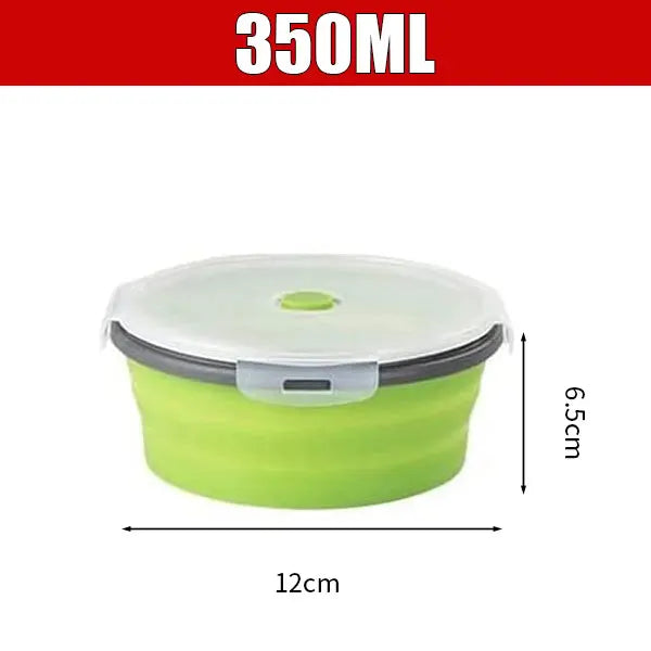 Fiambrera plegable de silicona redonda, cuenco plegable para microondas, fiambrera portátil plegable, ensaladera con tapa