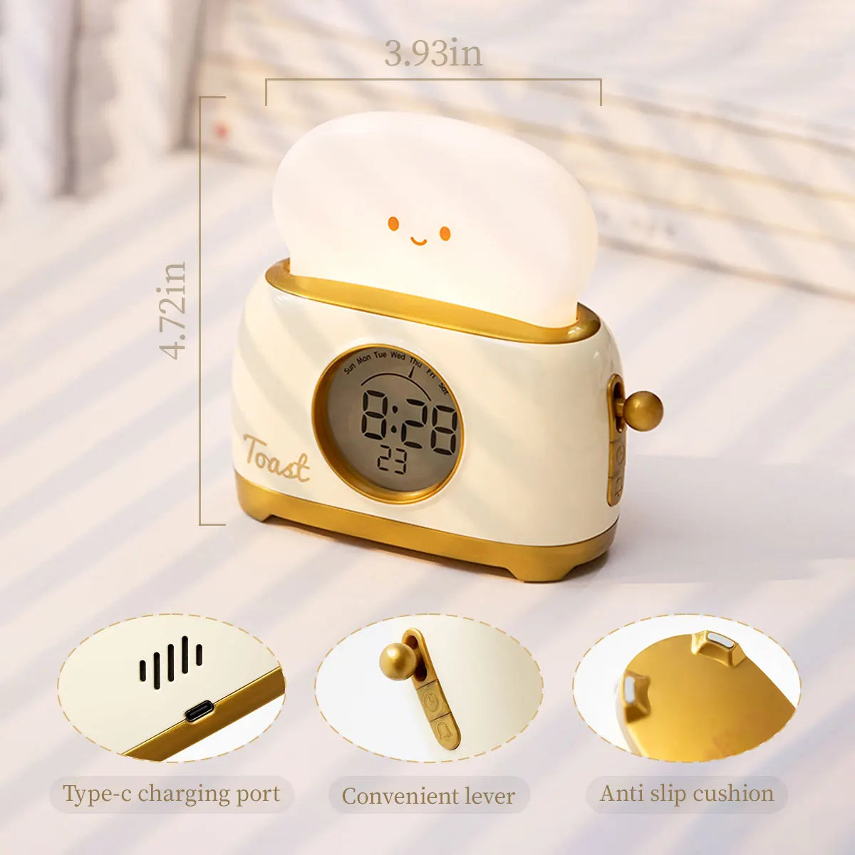 Despertador con Luz de Noche Tostadora, Despertador Infantil, Reloj Luminoso de Mesita de Noche, Lámpara de Noche Recargable para Dormitorio, Decoración, Regalo para Niños