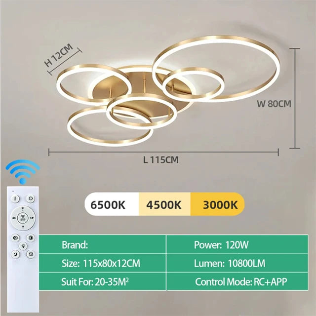 Modern chandelier Led Circle Ring Ceiling Lights For Living Room Bedroom Study Room Ceiling Lamp Golden pendant Lamp AC90-260V