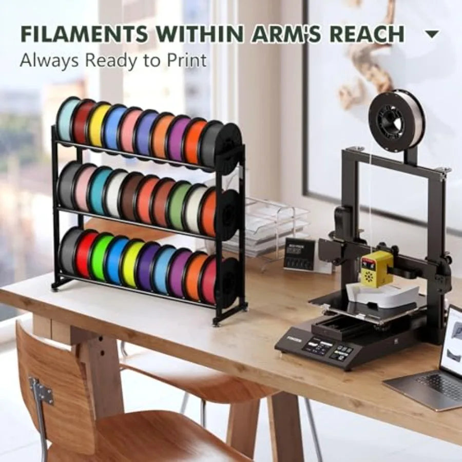 Estante de almacenamiento de filamento 3D de 3 niveles - Estante de filamento para impresora 3D de alta resistencia para 30 rollos Estante de metal para carretes de filamento PLA ABS TPU S