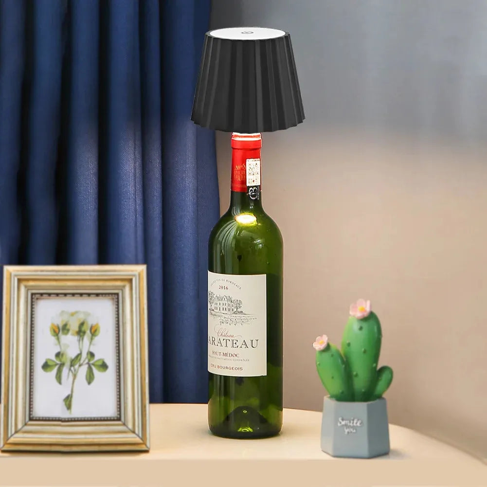 Lámpara de mesa LED inalámbrica para botella de vino, 2000 mAh, 7 colores, regulable, RGB, recargable por USB, luces para mesa de comedor, lámpara para bebidas, táctil superior