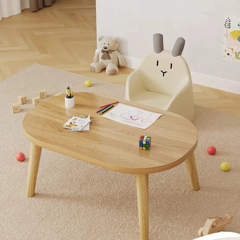 Mesa para niños Escritorio de estudio para niños Patas ovaladas de madera maciza Fácil montaje Mesa auxiliar pequeña para escribir, leer, jugar, para el hogar Escritorio para niños