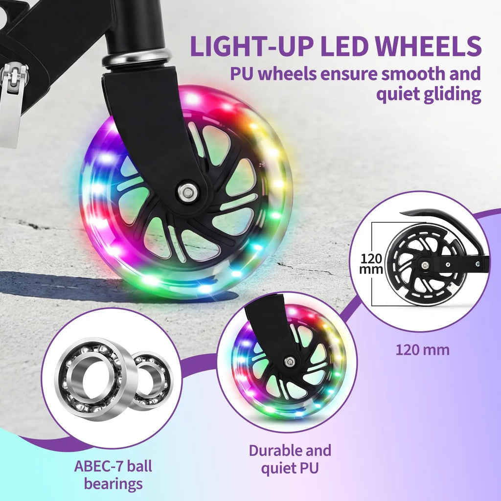 Patinete infantil con ruedas LED iluminadas, altura ajustable, plegable, ligero, patinete para niños y niñas de 3 a 12 años
