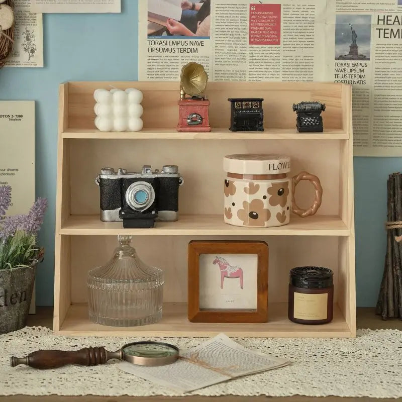 Estante de almacenamiento de cosméticos de madera maciza, organizador multifuncional de escritorio, caja de almacenamiento de muestras de tazas, estante de almacenamiento retro de madera multicapa