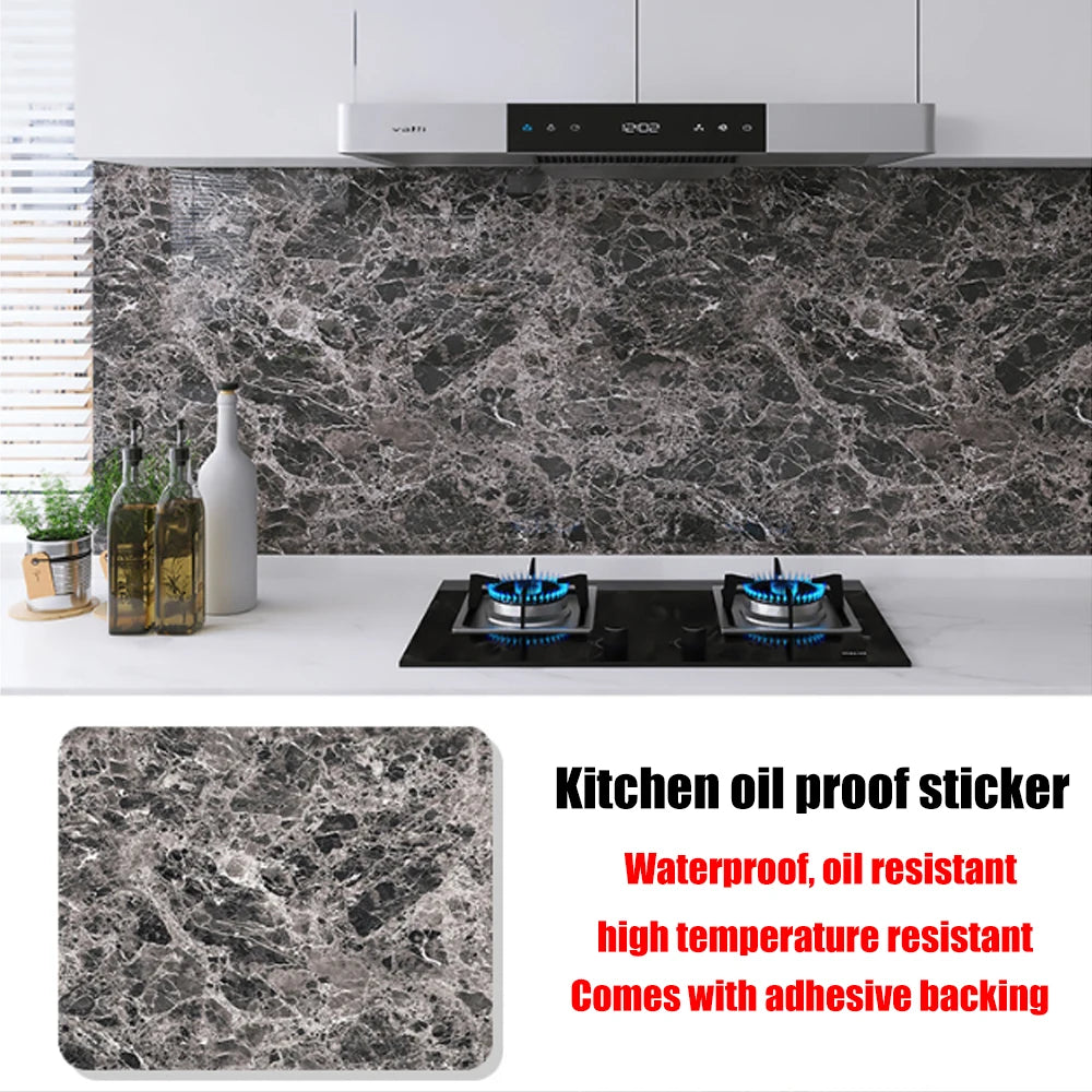 40cm New Marble Kitchen Oil-proof Wall Stickers Self-adhesive Stain-resistant High Temperature Kitchen Wallpaper Home Decorative
