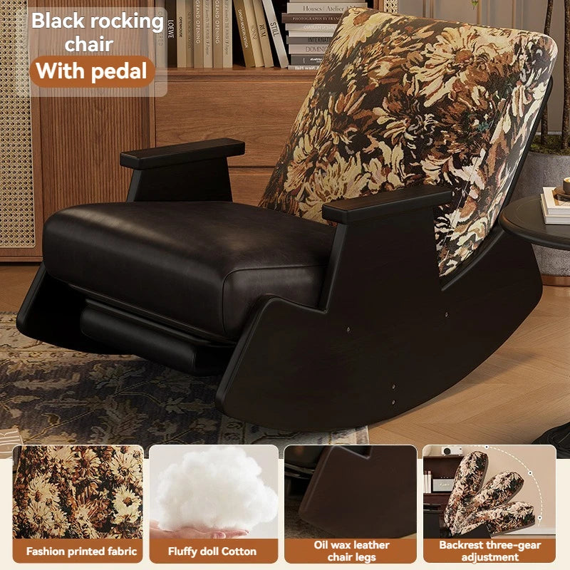Mecedora retro de madera maciza, silla reclinable de balcón, sillón reclinable perezoso, sillón de ocio para adultos de sala de estar, mecedora individual