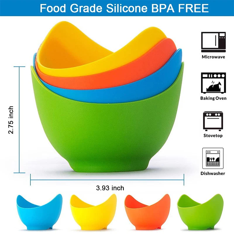4 recipientes de silicona para escalfar huevos con soporte anular, tazas antiadherentes para escalfar huevos para freidora de aire, horno, estufa, cocina huevos YY103