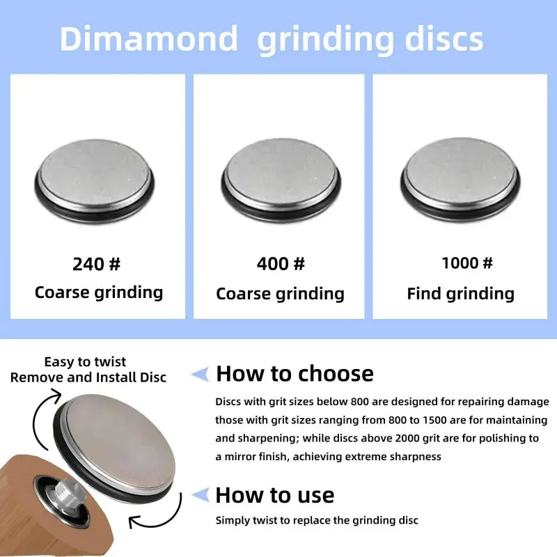 Discos de Diamante/Cerámica Accesorios de Afilador de Cuchillos Giratorio con Herramienta de Afilado de Cuchillos de Cocina para Uso Profesional y Doméstico