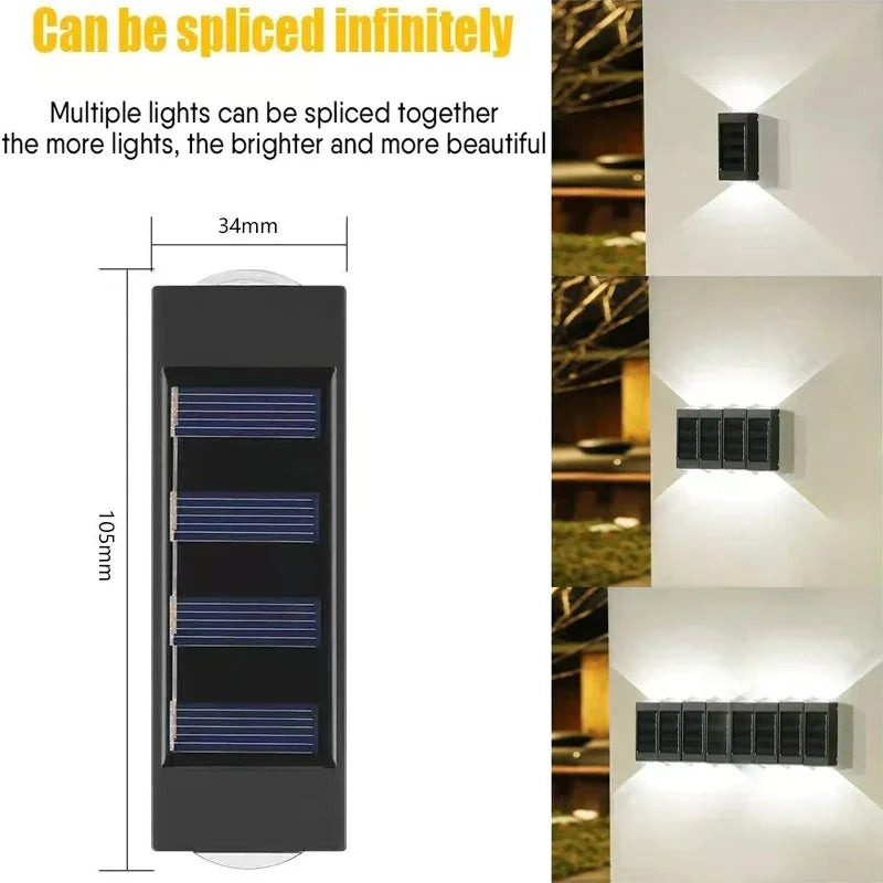 Lámpara de pared solar exterior impermeable luces solares arriba y abajo lente convexa iluminación para jardín calle paisaje balcón exterior dec