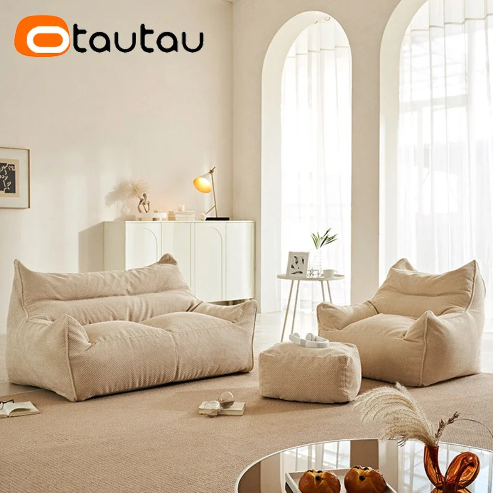 OTAUTAU Sofá Puf de Gofrado Suave de 1-2 Plazas, Funda sin Relleno, Sillón Puf, Sofá Perezoso, Cama Tumbona, Otomana, Taburete SF182