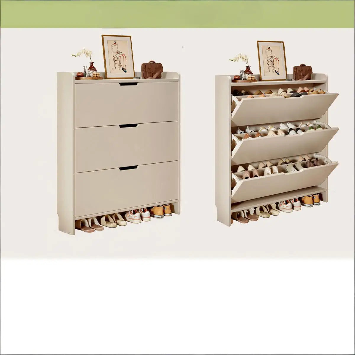 Zapatero de madera maciza ultraplano abatible, para el hogar, puerta de entrada, mueble de almacenamiento para vestíbulo, zapatero de pared estilo nuevo