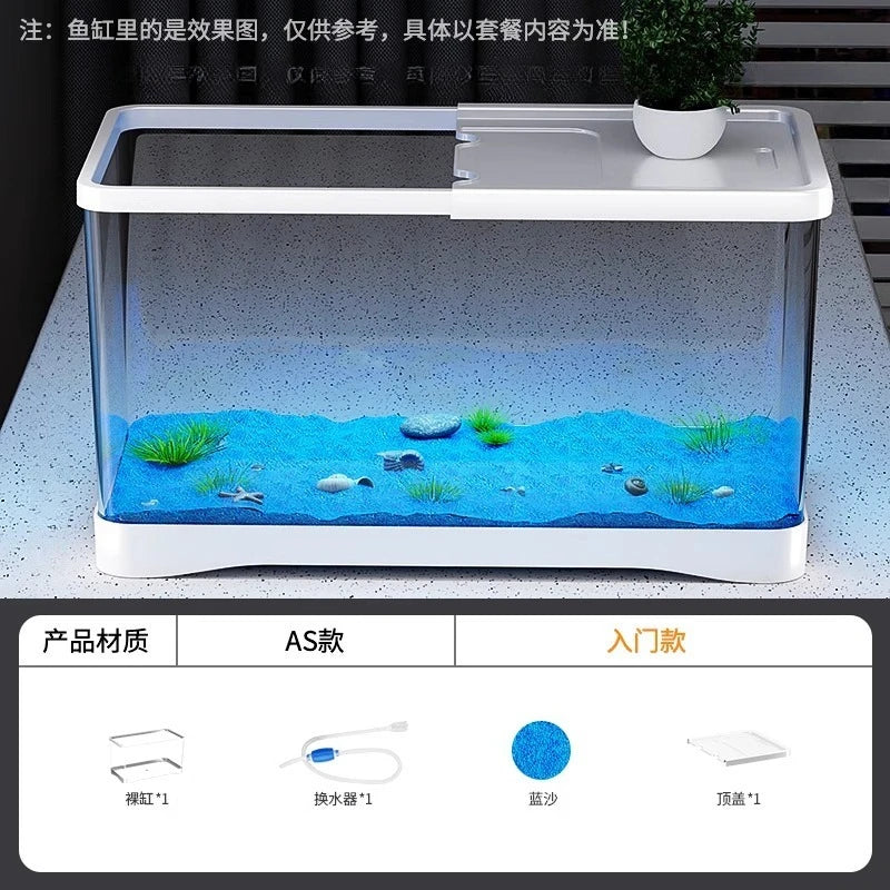 Fish tank living room new transparent filter oxygen generator desktop landscaping ornament with light strip ecological fish tank