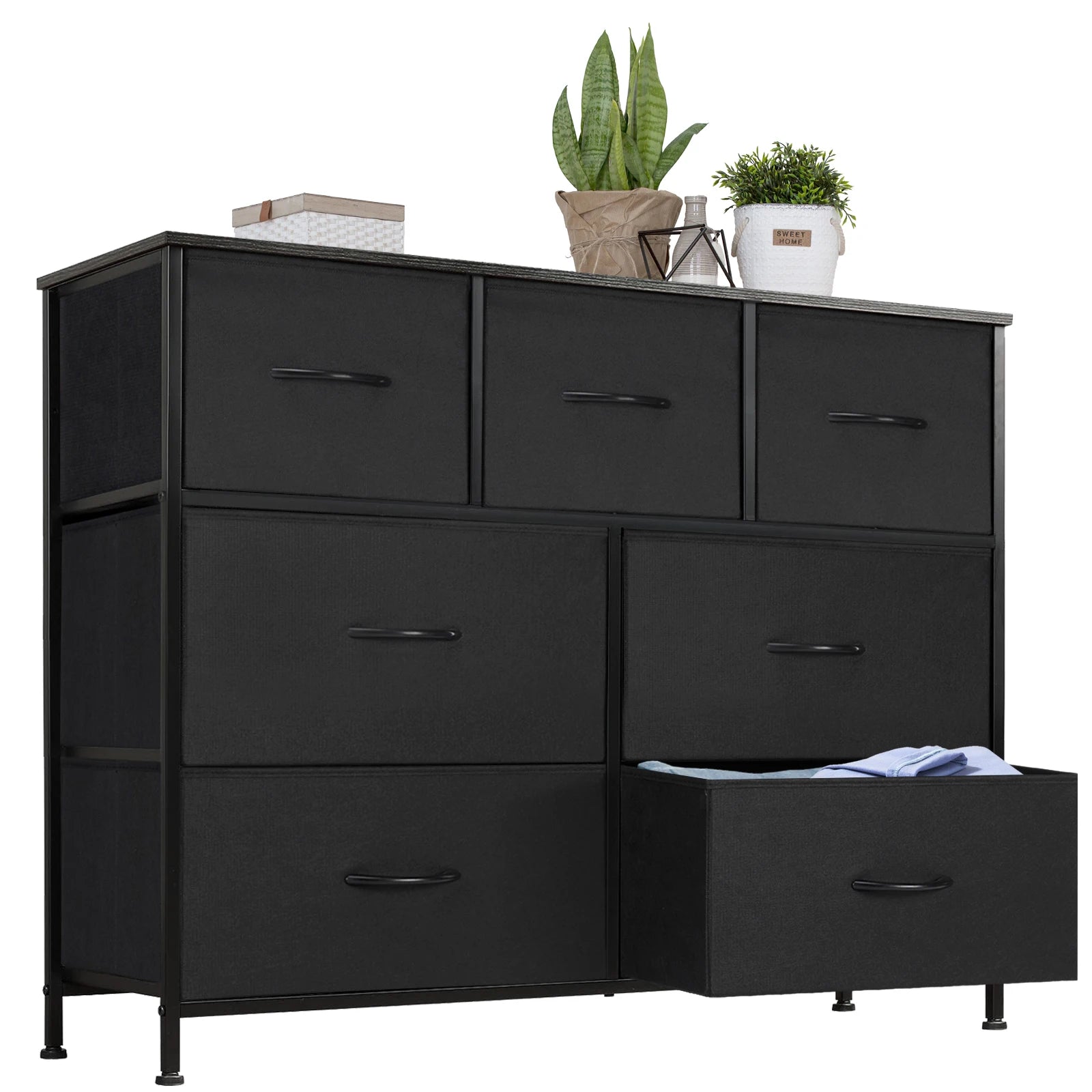 JHK Cómoda para dormitorio con 7 cajones de tela Organizador de almacenamiento Armario Cofre Ropa para sala de estar Vitrina de muebles