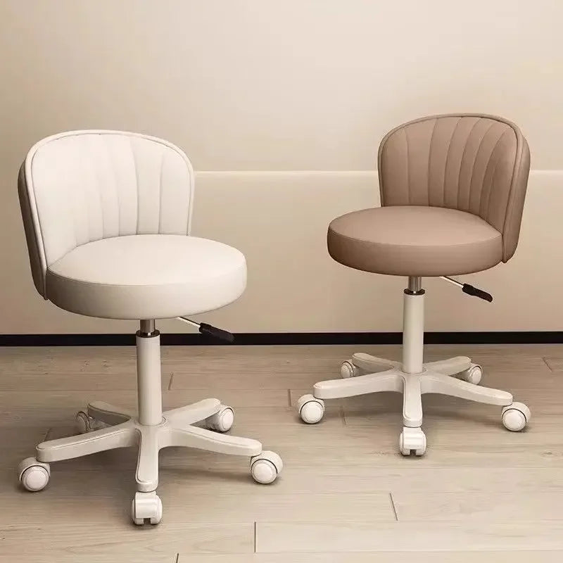 Silla giratoria 360° Taburete de maquillaje con altura ajustable Silla de tocador para dormitorio con ruedas Silla con respaldo Silla de tocador de cuero