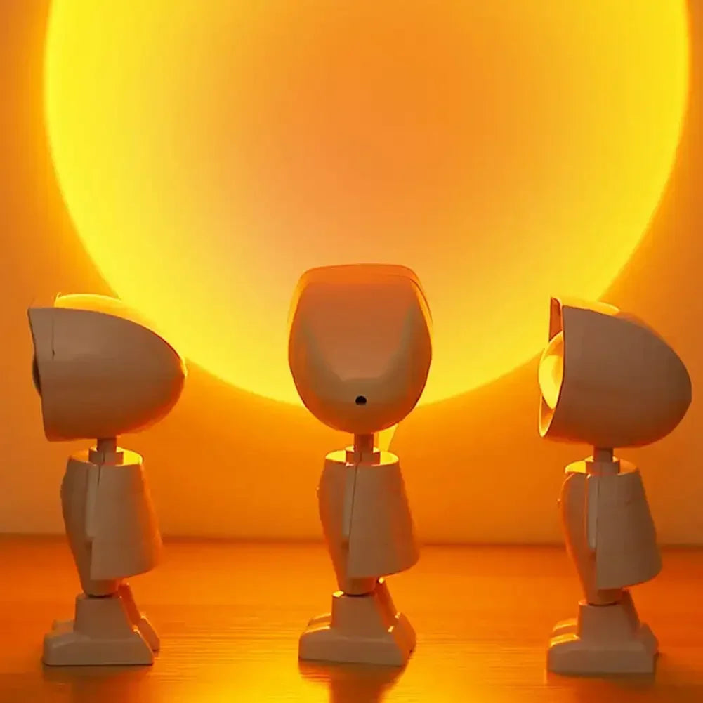 Lámpara de mesa con proyección de arcoíris de robot astronauta recargable Lámpara de sol Lámpara de atardecer con atenuación infinita Luz de ambiente para dormitorio