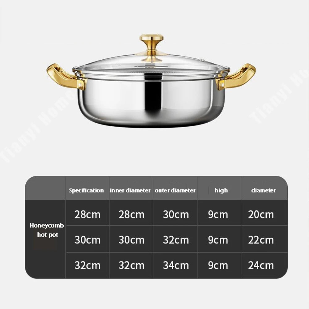 30cm Acero Inoxidable Sartén Antiadherente Olla para Sopa Wok con Tapa Cocina Doméstica Inducción Panal de Abeja Olla de Gas Estofado Utensilios de Cocina