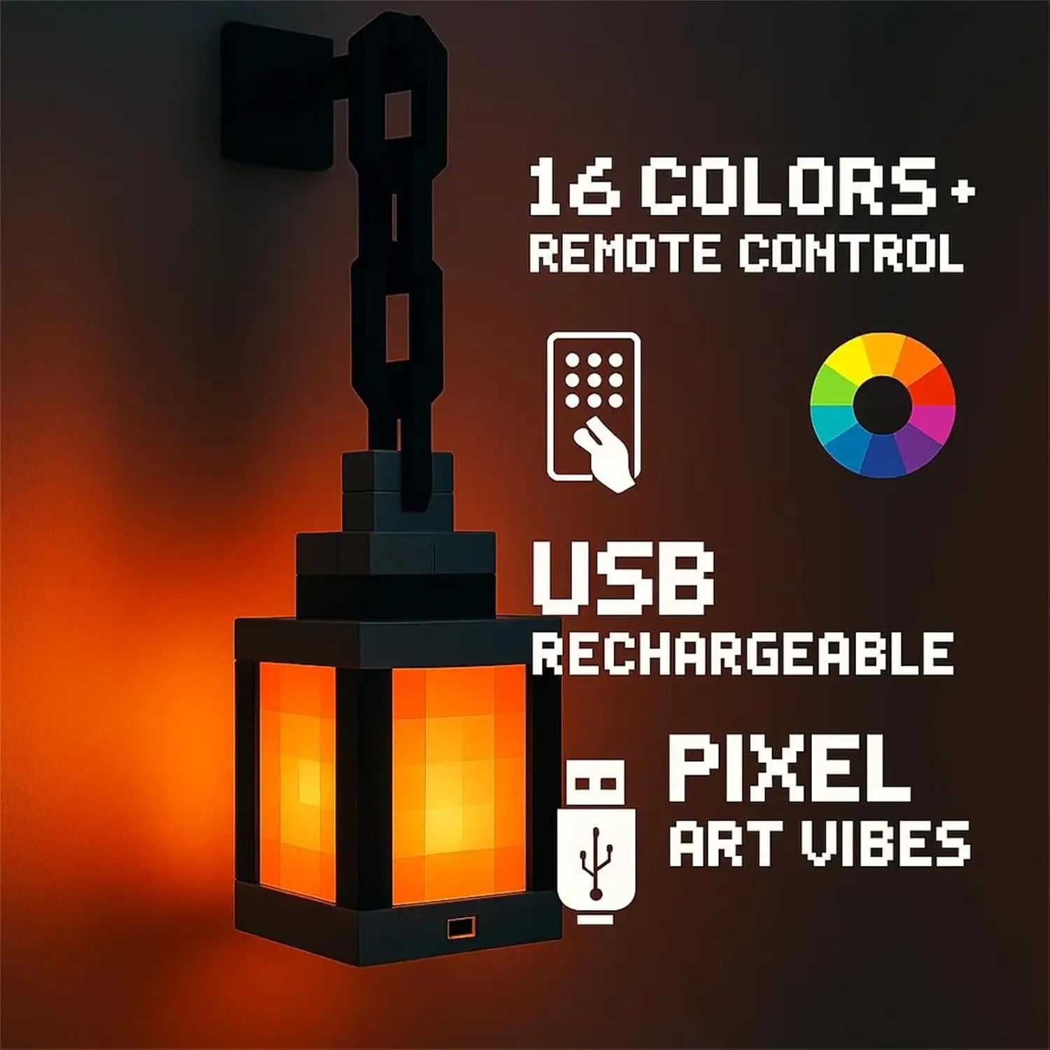 Linterna portátil Pixel Style Night Light, adorno de mesa, 16 colores, linterna, decoración interior DIY, luz de ambiente festivo