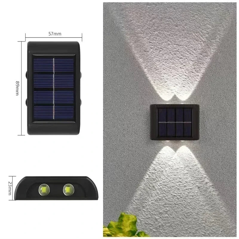 Luces solares de pared para exterior cálidas/blancas, lámpara solar de pared para porche con iluminación superior e inferior para jardín, calle, paisaje, balcón, patio