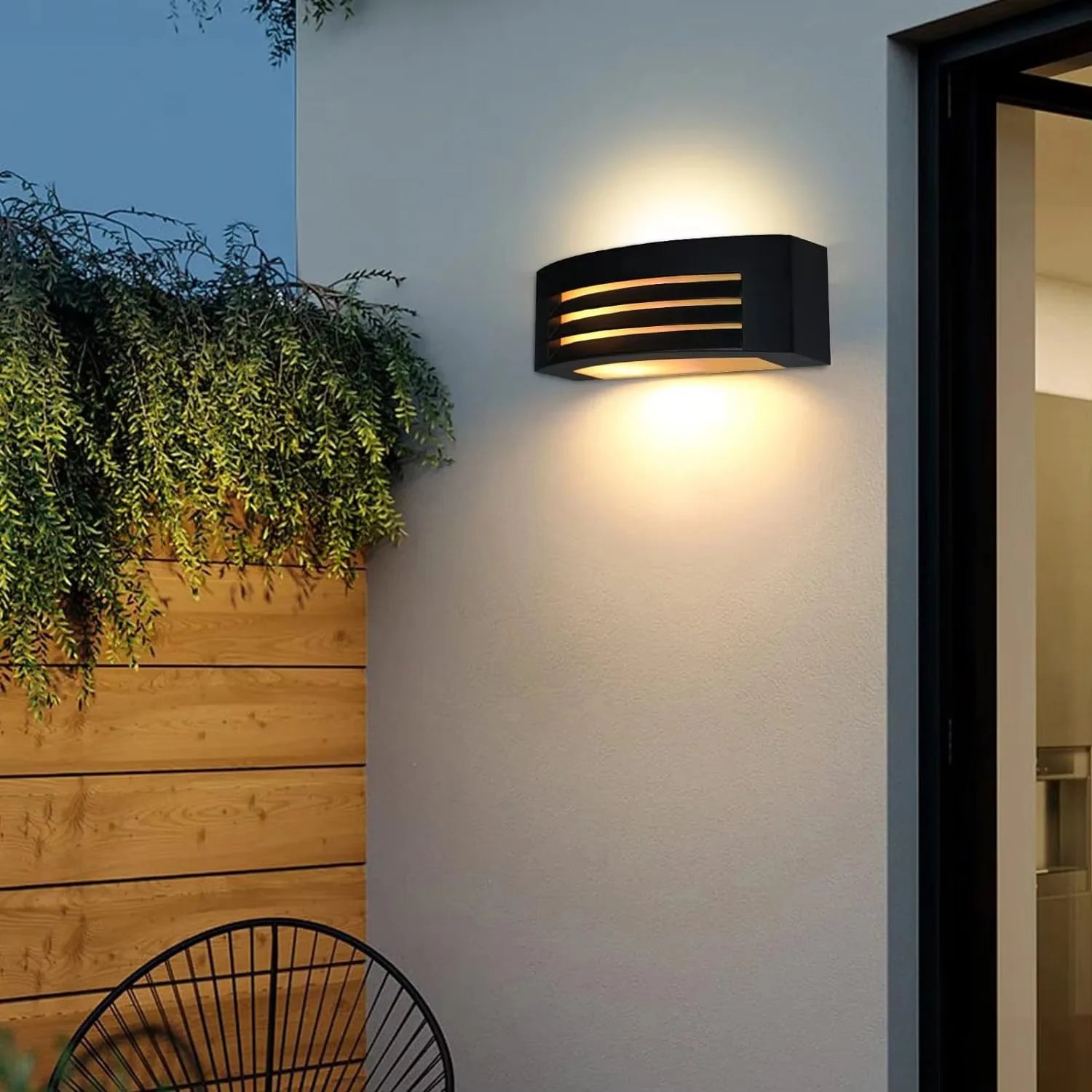 Apliques de pared de aluminio negro para exteriores, base E27, impermeables IP54, para balcón, patio, porche, pasillo e iluminación de pasillo