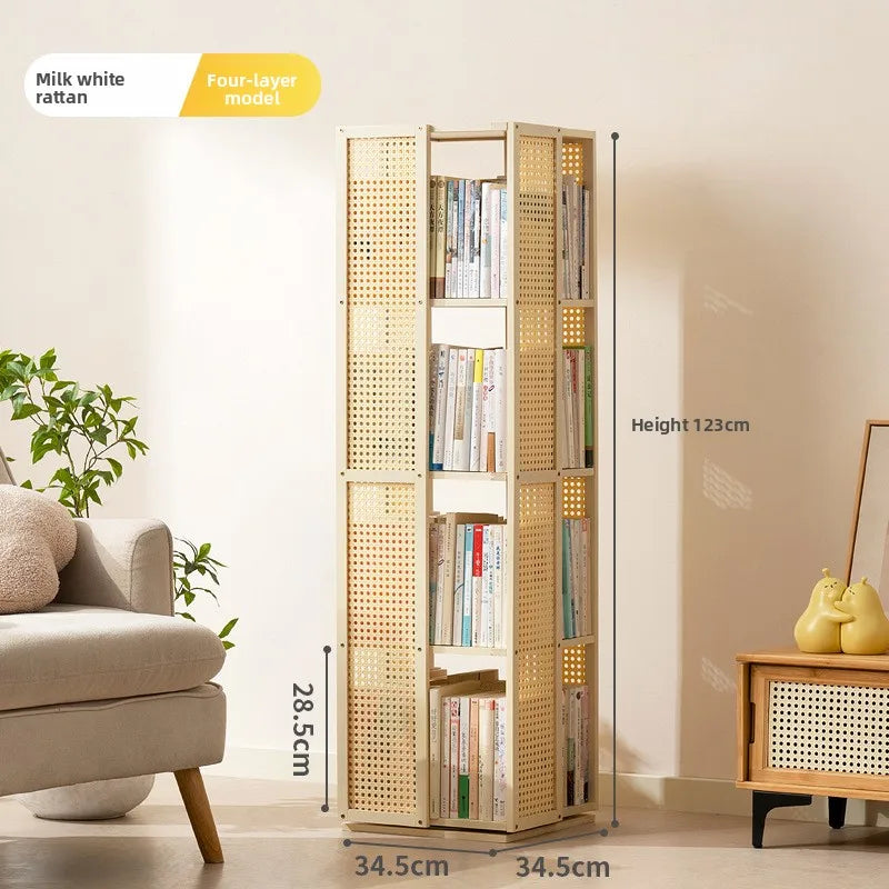 Estantería giratoria de madera maciza, librería de 360 grados, almacenamiento multicapa, estante de suelo extraíble para sala de estar o habitación infantil.