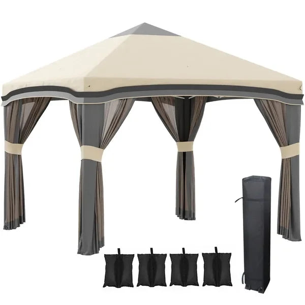 Carpa cenador emergente Outsunny de 3x3m con red, altura ajustable, toldo para fiestas al aire libre con bolsa de transporte con ruedas