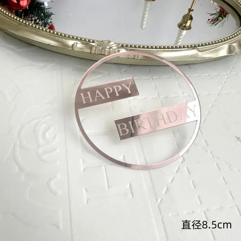 Flank Round Happy Birthday Cake Toppers Rose Gold Top Grade Acrylic Kids Birthday Party Cake Topper Baby Shower Gift Decoration