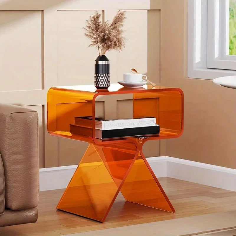 Mesita de Noche Moderna de Acrílico Transparente - Mesa Auxiliar Creativa, Mesa Auxiliar Pequeña y Estrecha