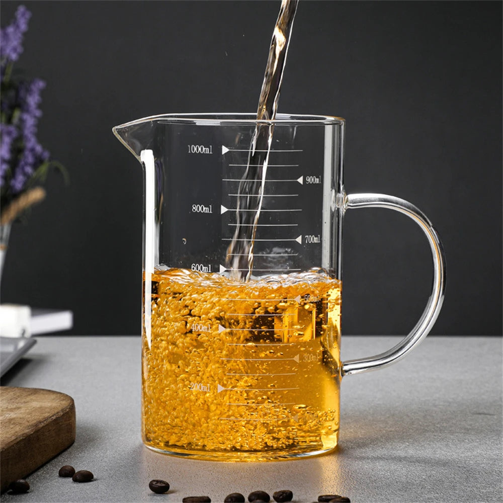 1 taza medidora de vidrio con asa 250/350/500/1000 ml, taza medidora de café con leche de vidrio de borosilicato alto, taza resistente al calor